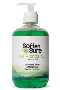BEST SANITIZERS Softensure Antimicrobial Liquid Soap is 99.999% Effective againgst 29 pathogens in 30 seconds.  Gentle on hands and skin even with repeated use.  Available in a 500ml pump bottle and a 1.2L cartridge.